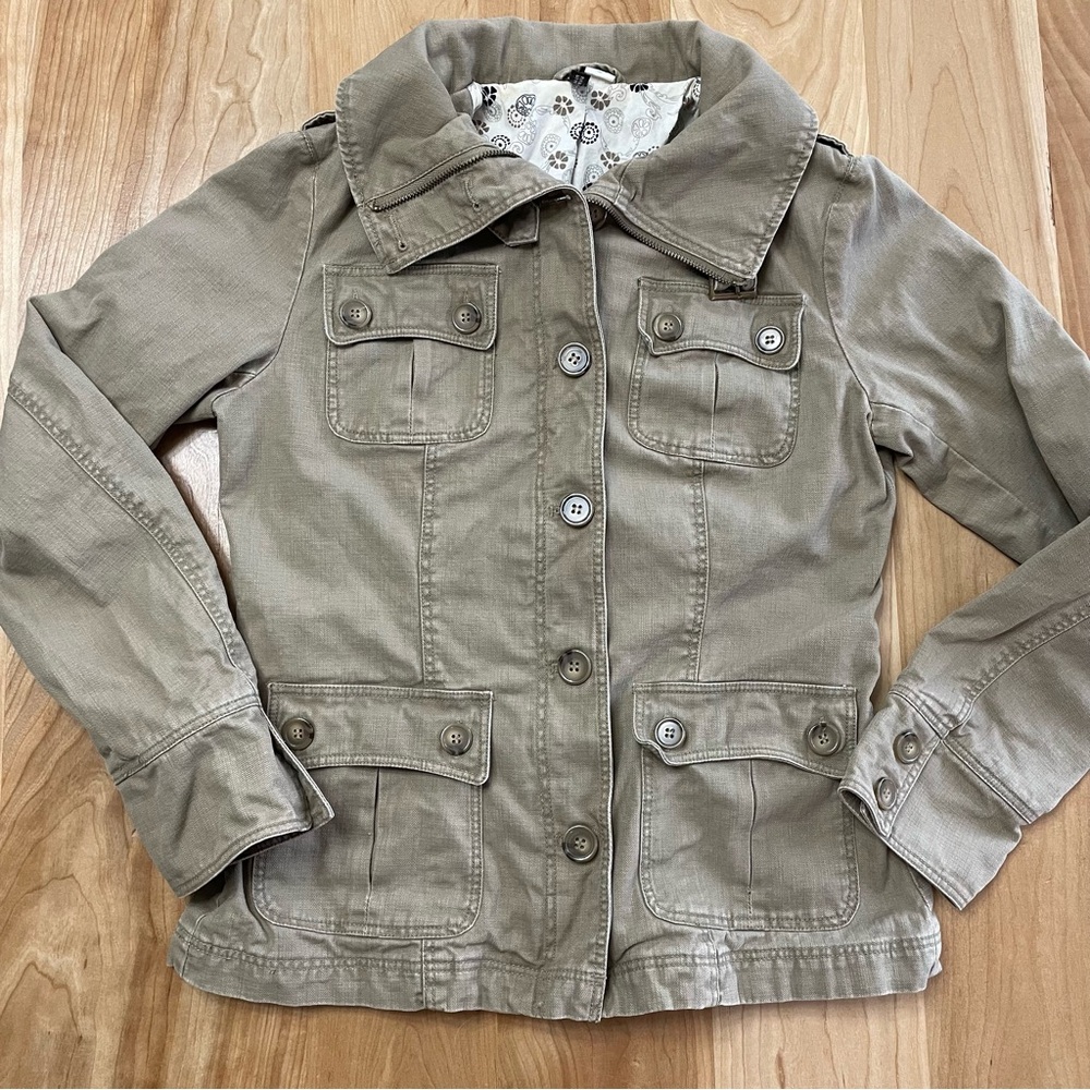 H&M Divided Women’s Vintage Y2K Cargo Pocket Canvas Jacket Khaki Lined 10